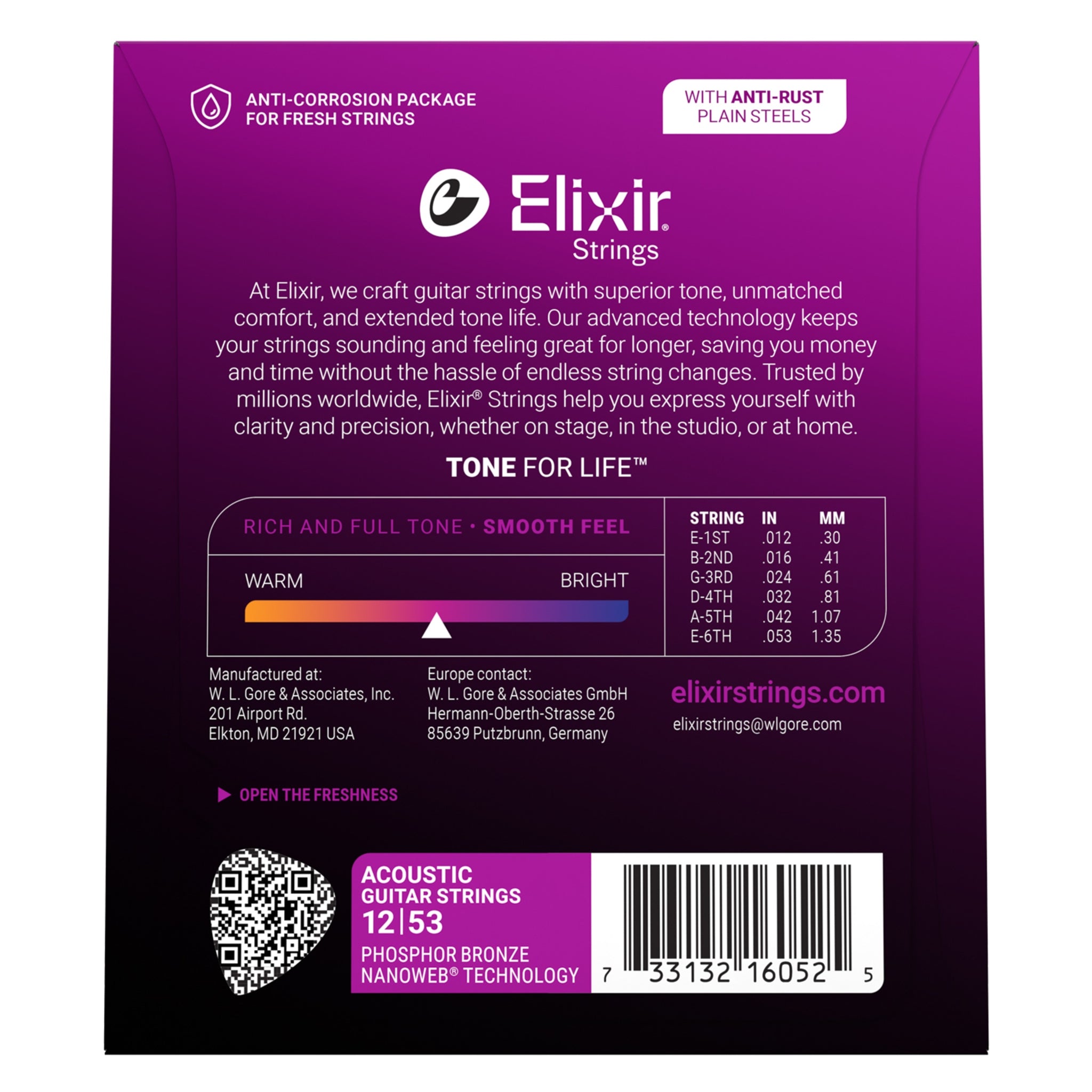 Elixir Phosphor Bronze Acoustic Guitar Strings with NANOWEB Technology