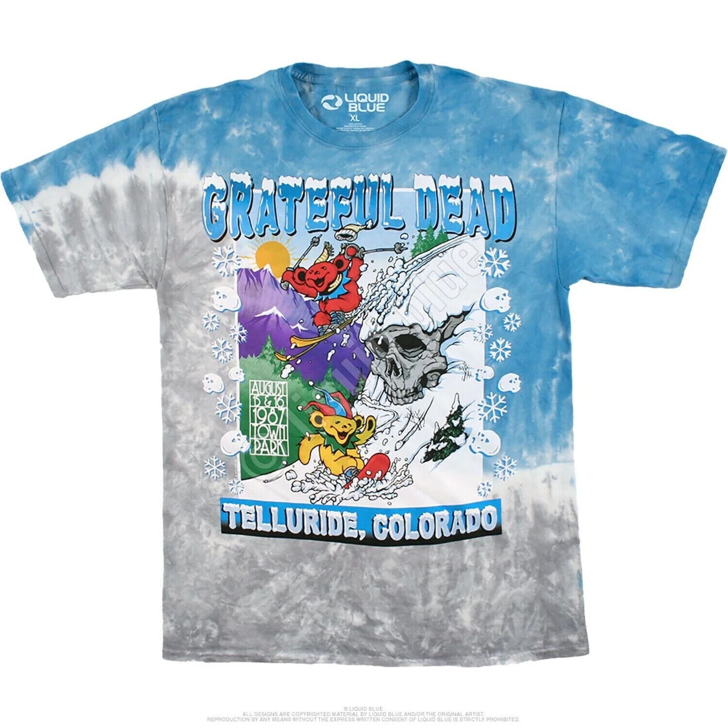 Colorado Ski Grateful Dead Shirt - Liquid Blue Tie Dye Mens T-shirt - NEW