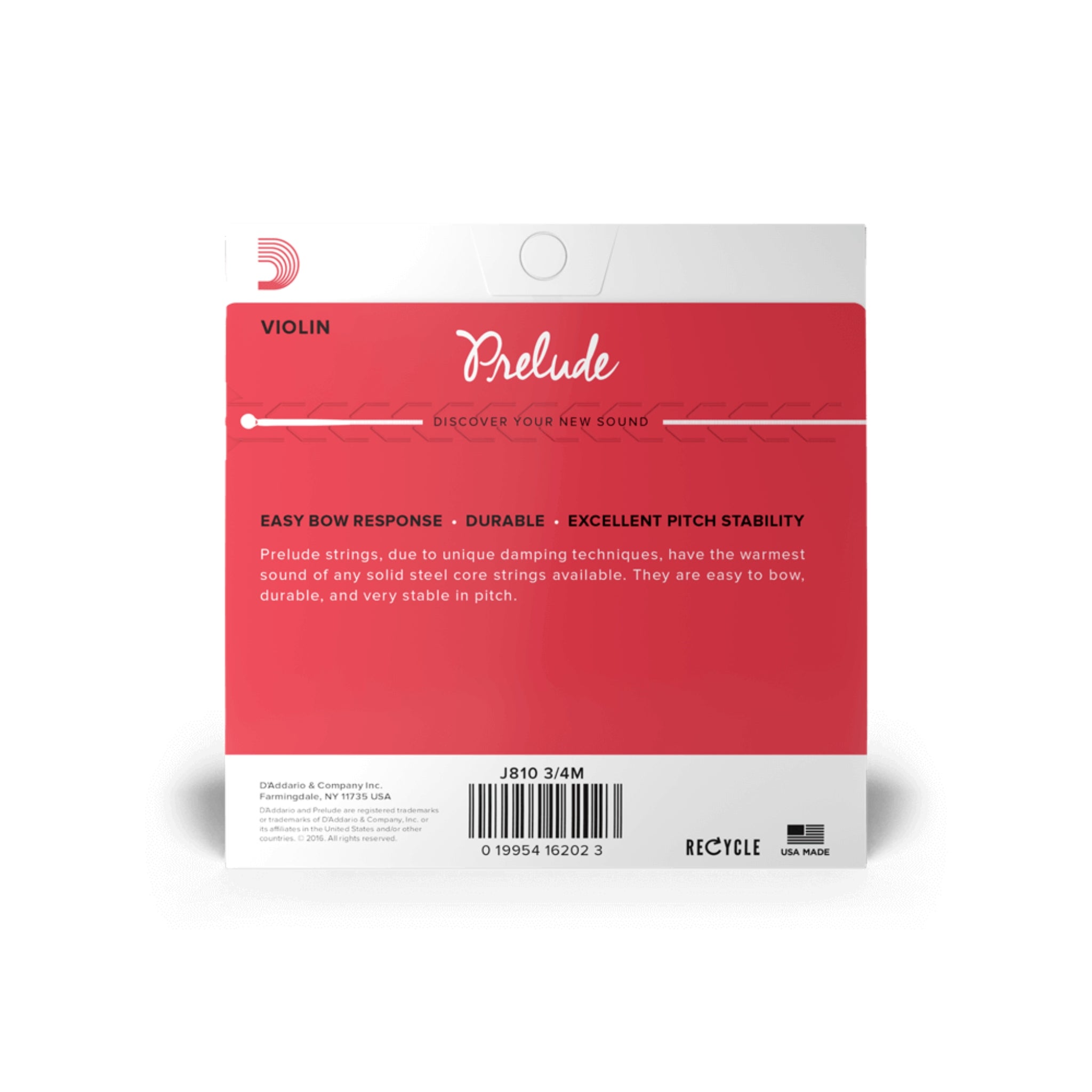 D'addario Prelude Violin String Set, 3/4 Scale, Medium Tension