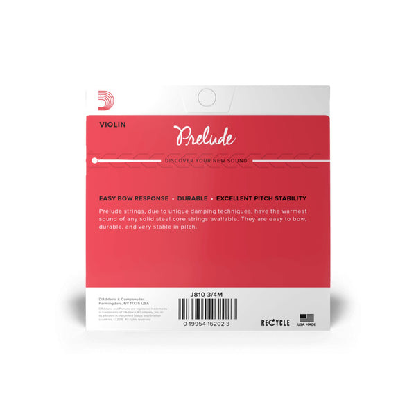 D'addario Prelude Violin String Set, 3/4 Scale, Medium Tension
