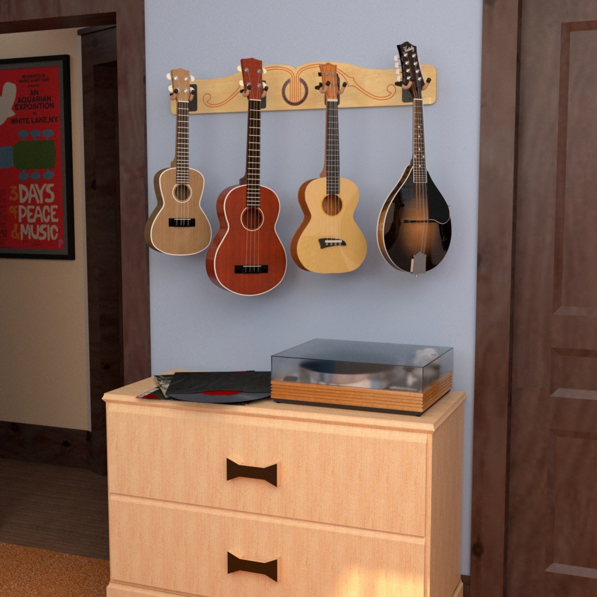 The Pro-File™ Wall-Mounted Ukulele & Mandolin Hanger