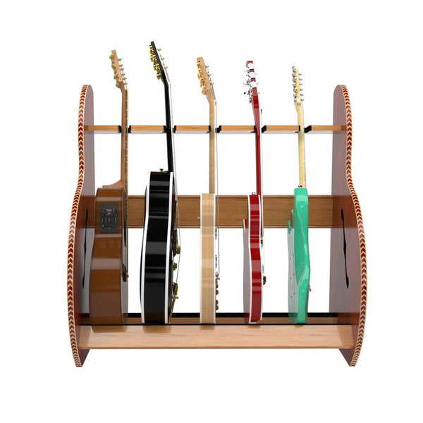 The Session™ Deluxe 5 Guitar Stand in Mahogany and Red Oak