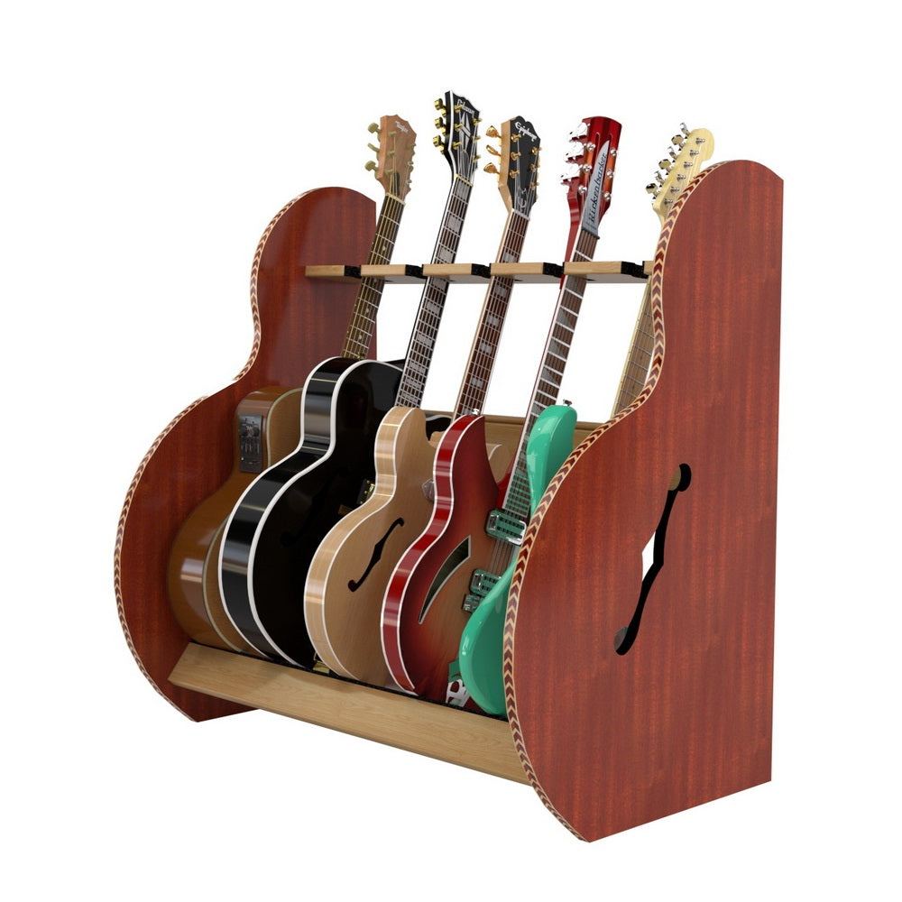 The Session™ Deluxe 5 Guitar Stand in Mahogany and Red Oak