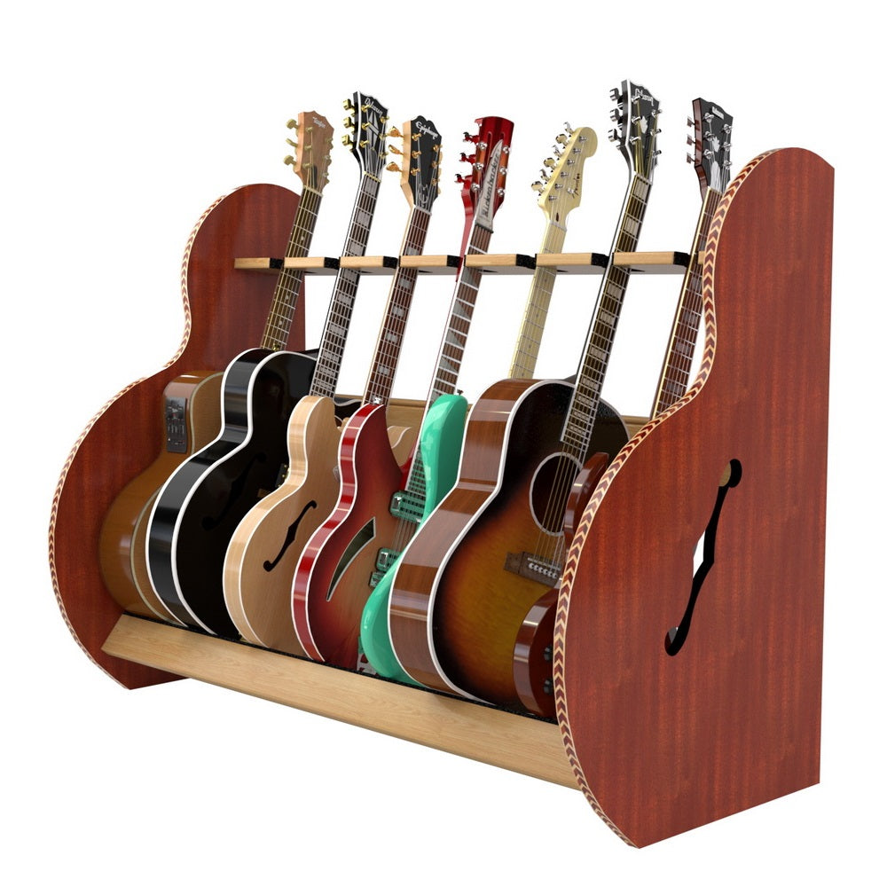 The Session™ Deluxe 7 Guitar Stand in Mahogany and Red Oak