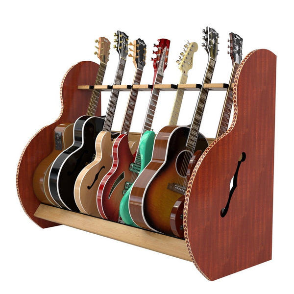 The Session™ Deluxe 7 Guitar Stand in Mahogany and Red Oak