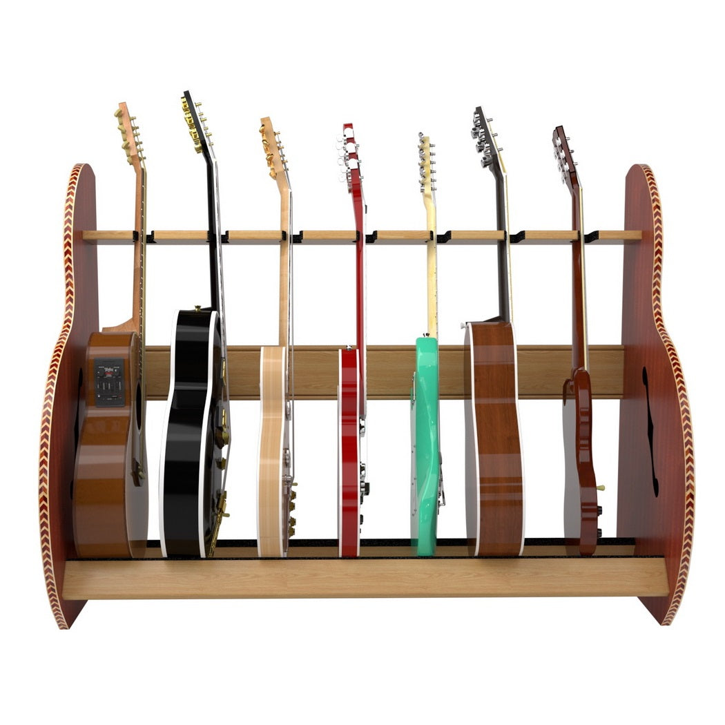 The Session™ Deluxe 7 Guitar Stand in Mahogany and Red Oak