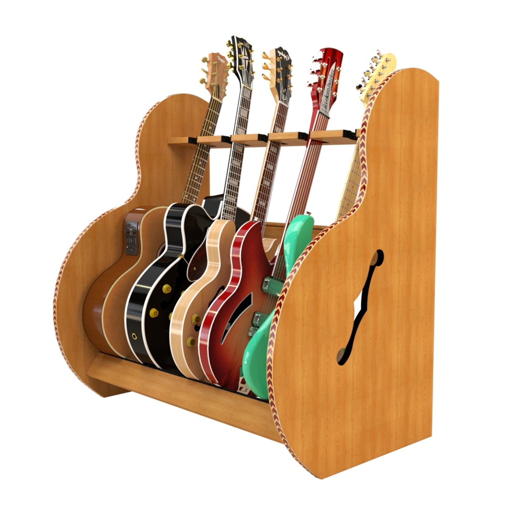 The Session™ Deluxe 5 Guitar Stand in Red Oak