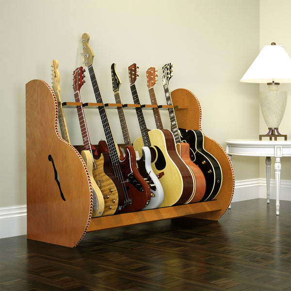 The Session™ Deluxe 7 Guitar Stand in Red Oak