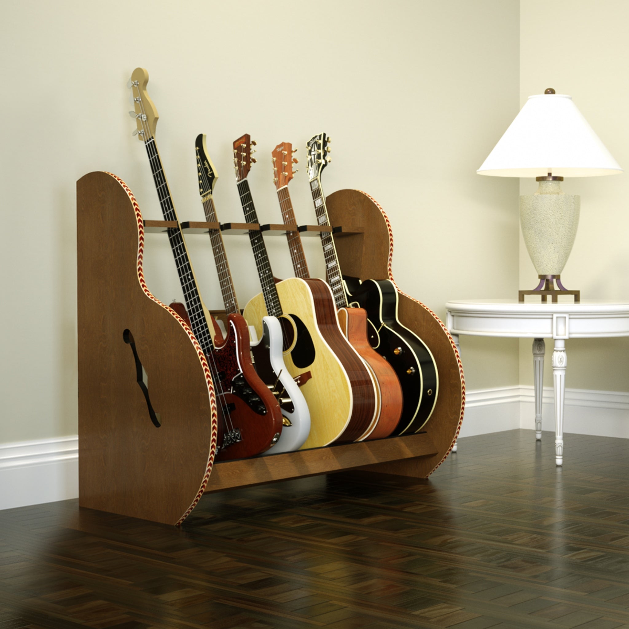 The Session™ Deluxe 5 Guitar Stand in Walnut