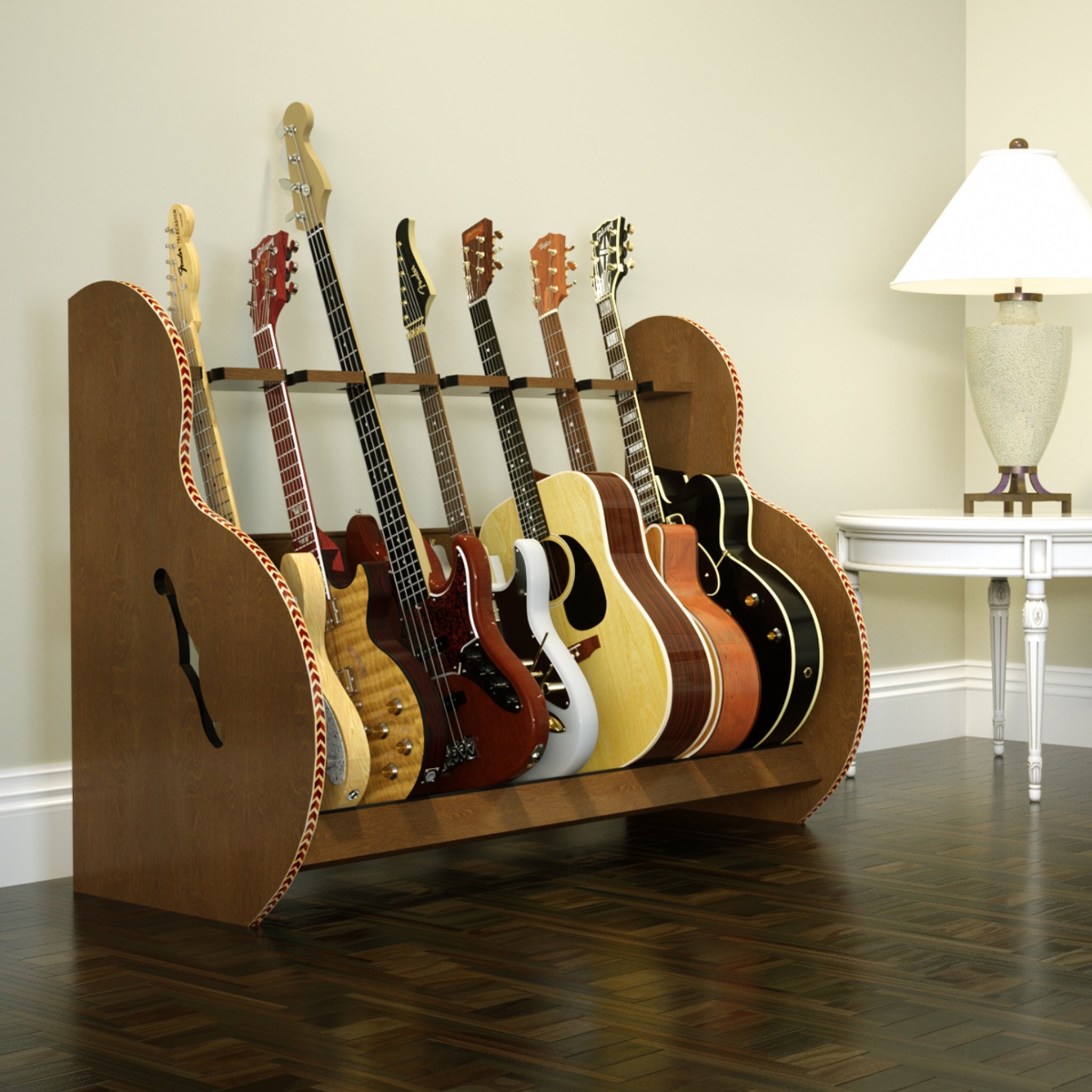 The Session™ Deluxe 7 Guitar Stand in Walnut