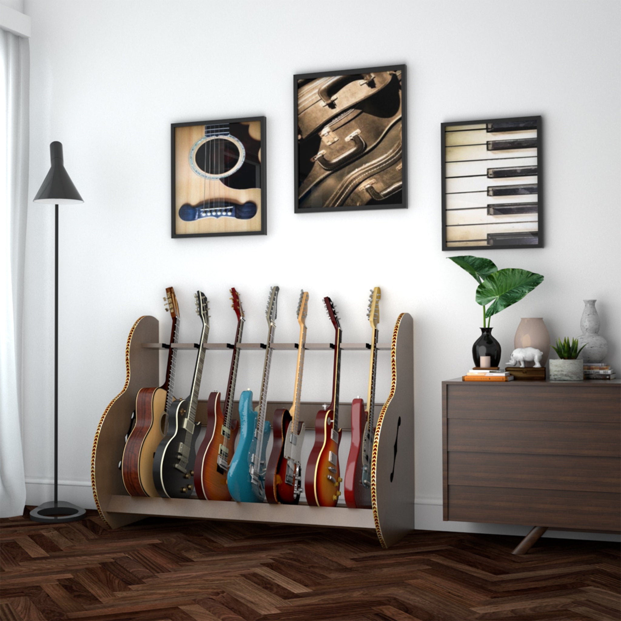 The Session™ Deluxe 7 Guitar Stand in Walnut