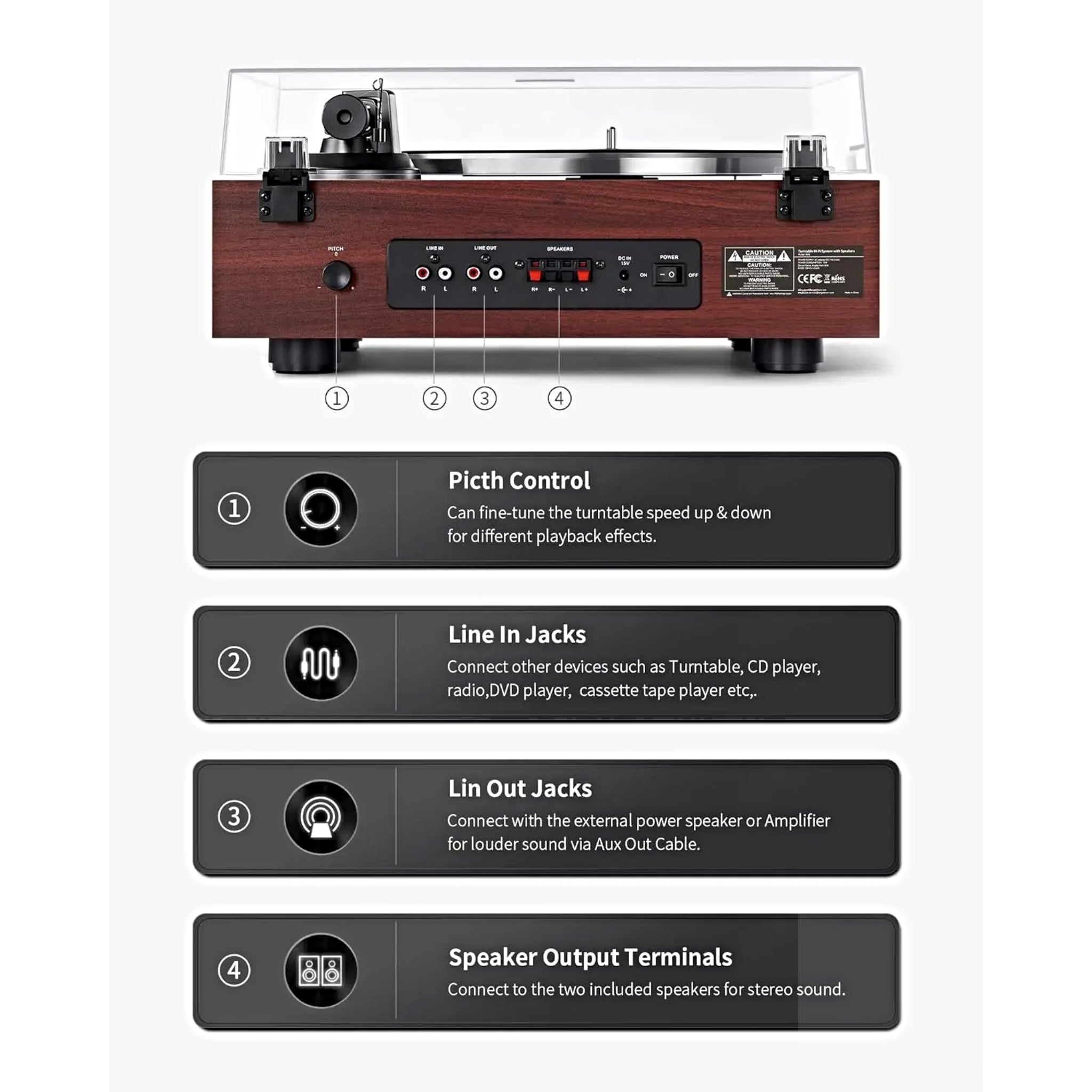 Angels Horn AH6 Turntable HiFi System - Premium Record Player with Speaker - El Cajon Guitars and Music