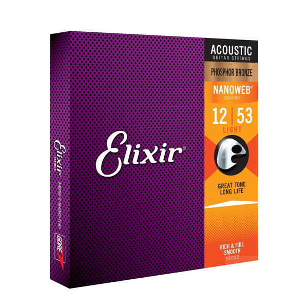 Elixir Strings 12 - 53 Nanoweb Phosphor Bronze Light Gauge Acoustic Strings - El Cajon Guitars and Music