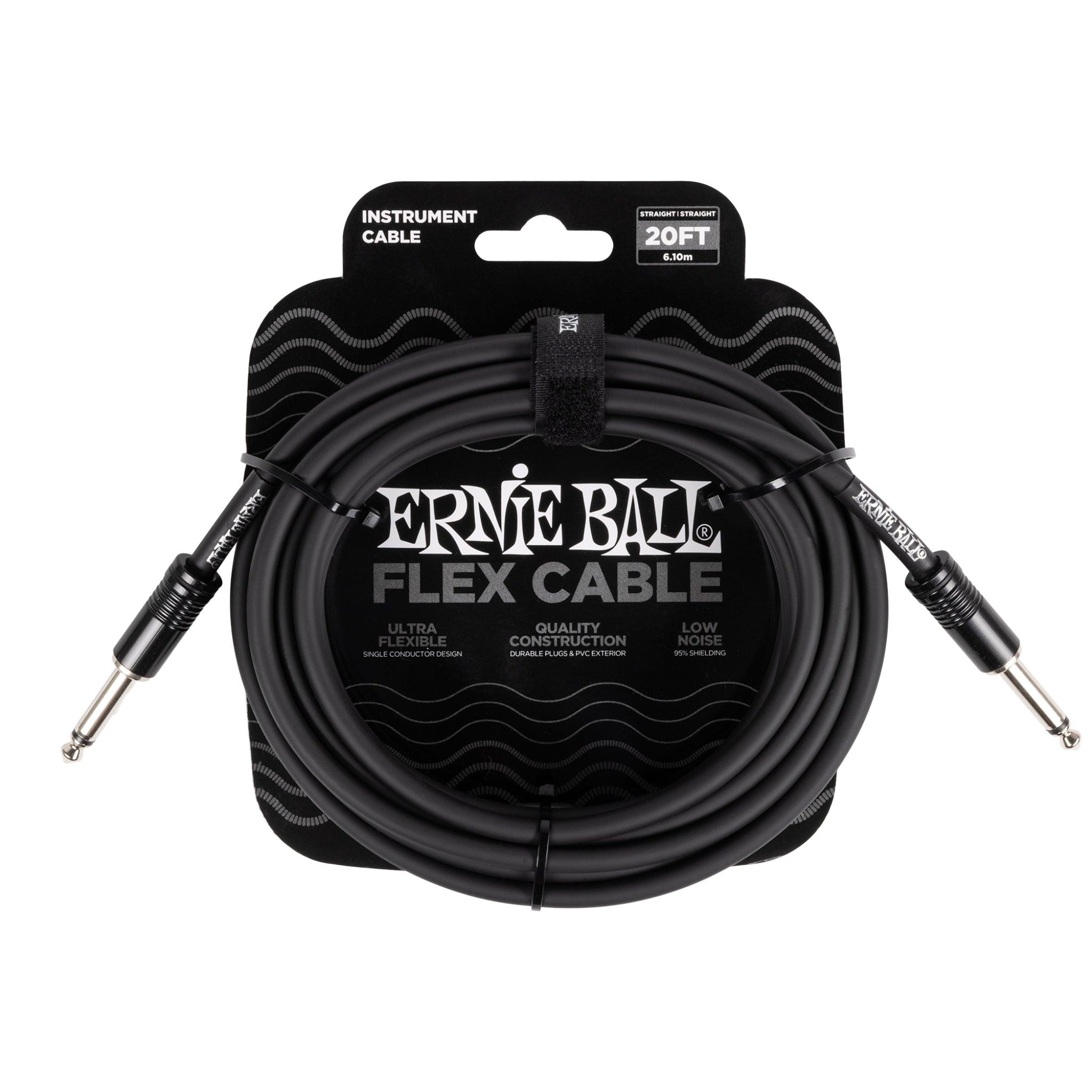 Ernie Ball Flex Instrument Cable Straight/Straight 20ft - Black - El Cajon Guitars and Music