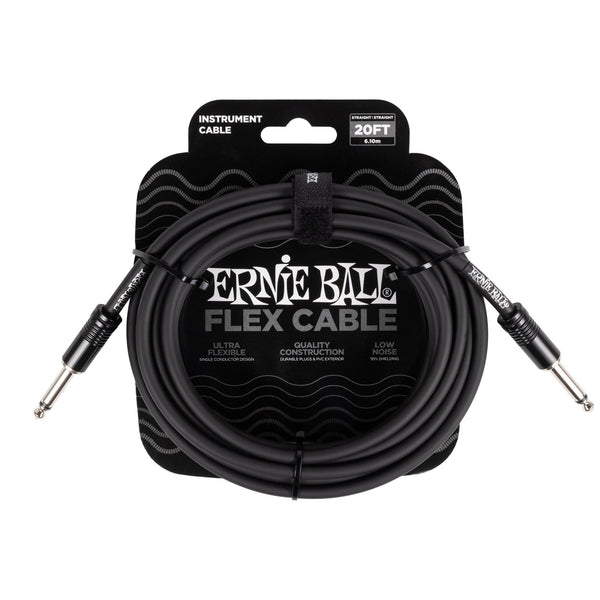 Ernie Ball Flex Instrument Cable Straight/Straight 20ft - Black - El Cajon Guitars and Music