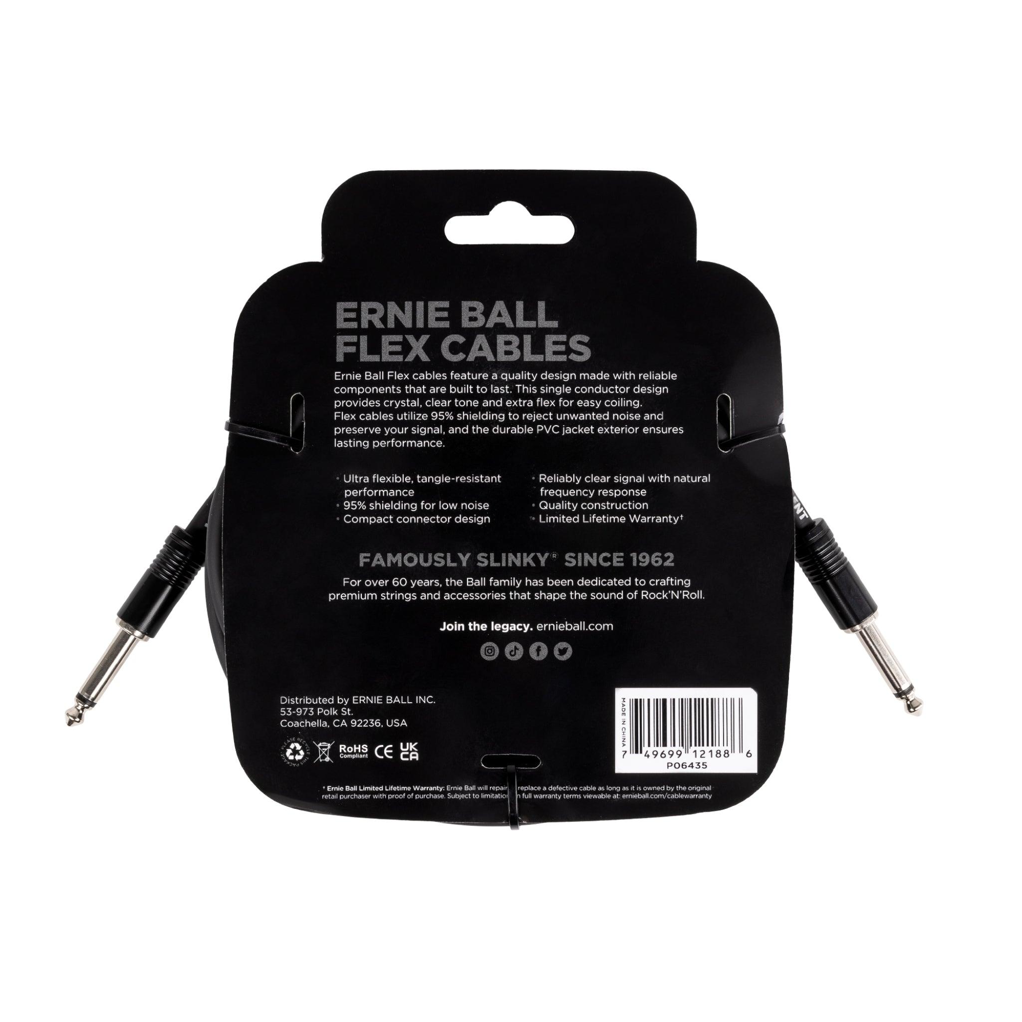 Ernie Ball Flex Instrument Cable Straight/Straight 20ft - Black - El Cajon Guitars and Music