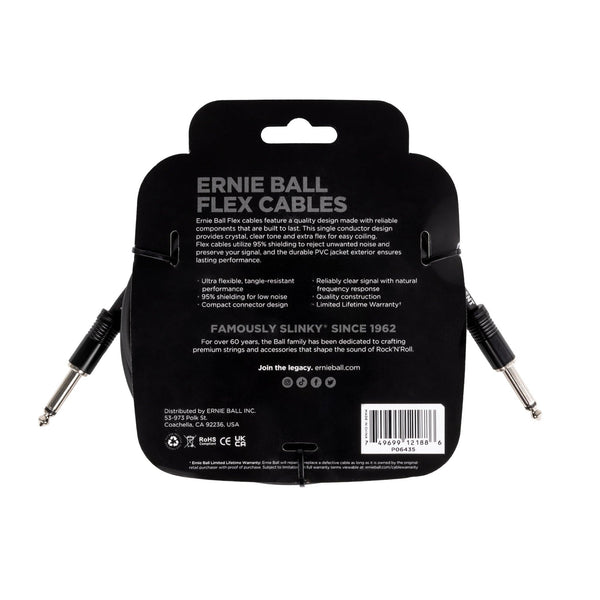 Ernie Ball Flex Instrument Cable Straight/Straight 20ft - Black - El Cajon Guitars and Music