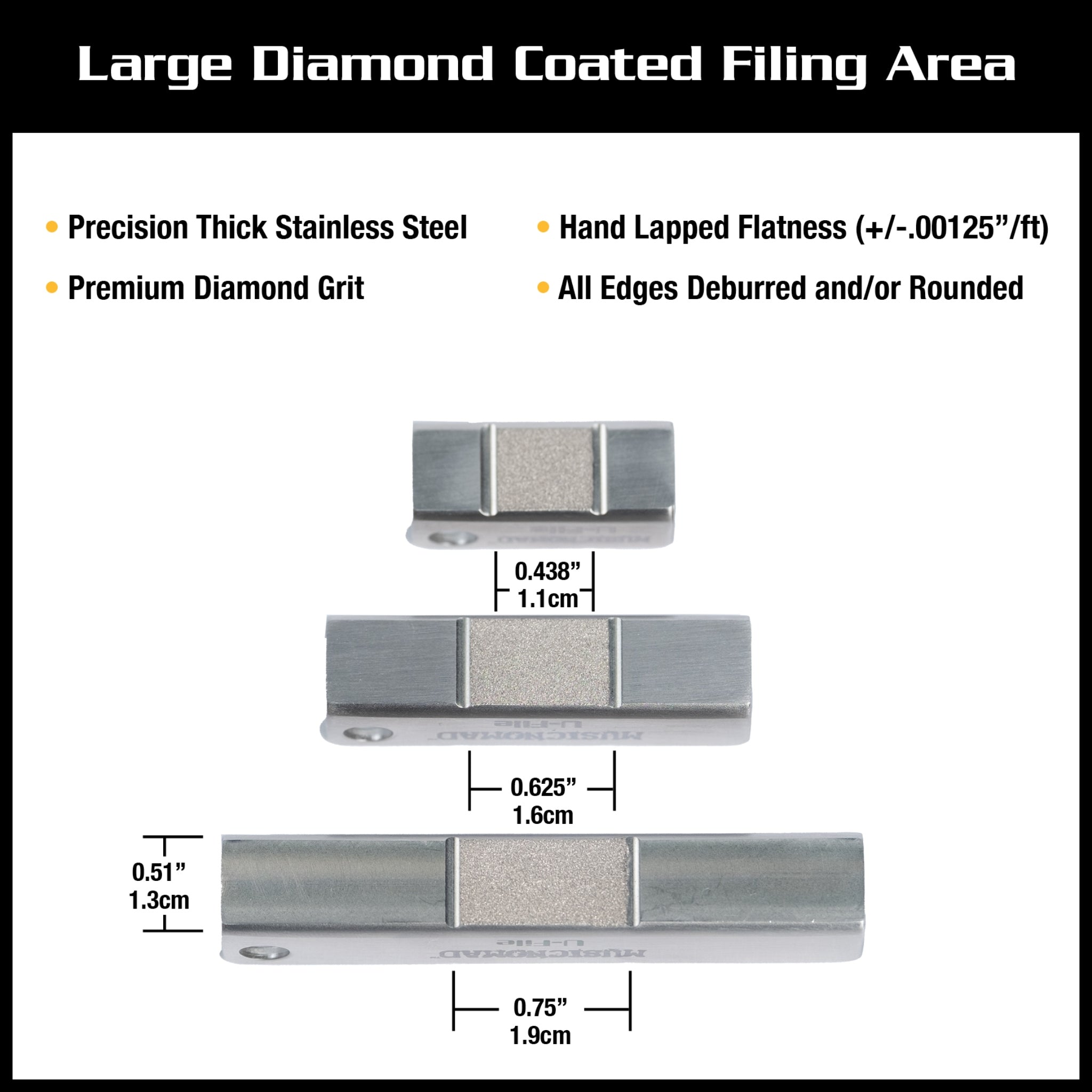MusicNomad (NEW) Fret Leveler - Diamond U - File for Leveling Single Guitar Frets - 3 Pack (1.25”, 2”, 3”) - El Cajon Guitars and Music
