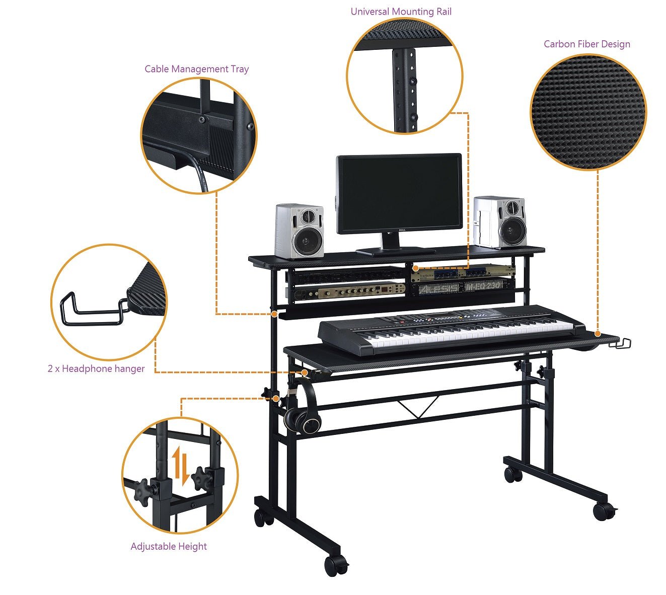 Musiea BE100 Series Sit-Stand Music Recording Studio Desk Workstation w/2x3U Rack
