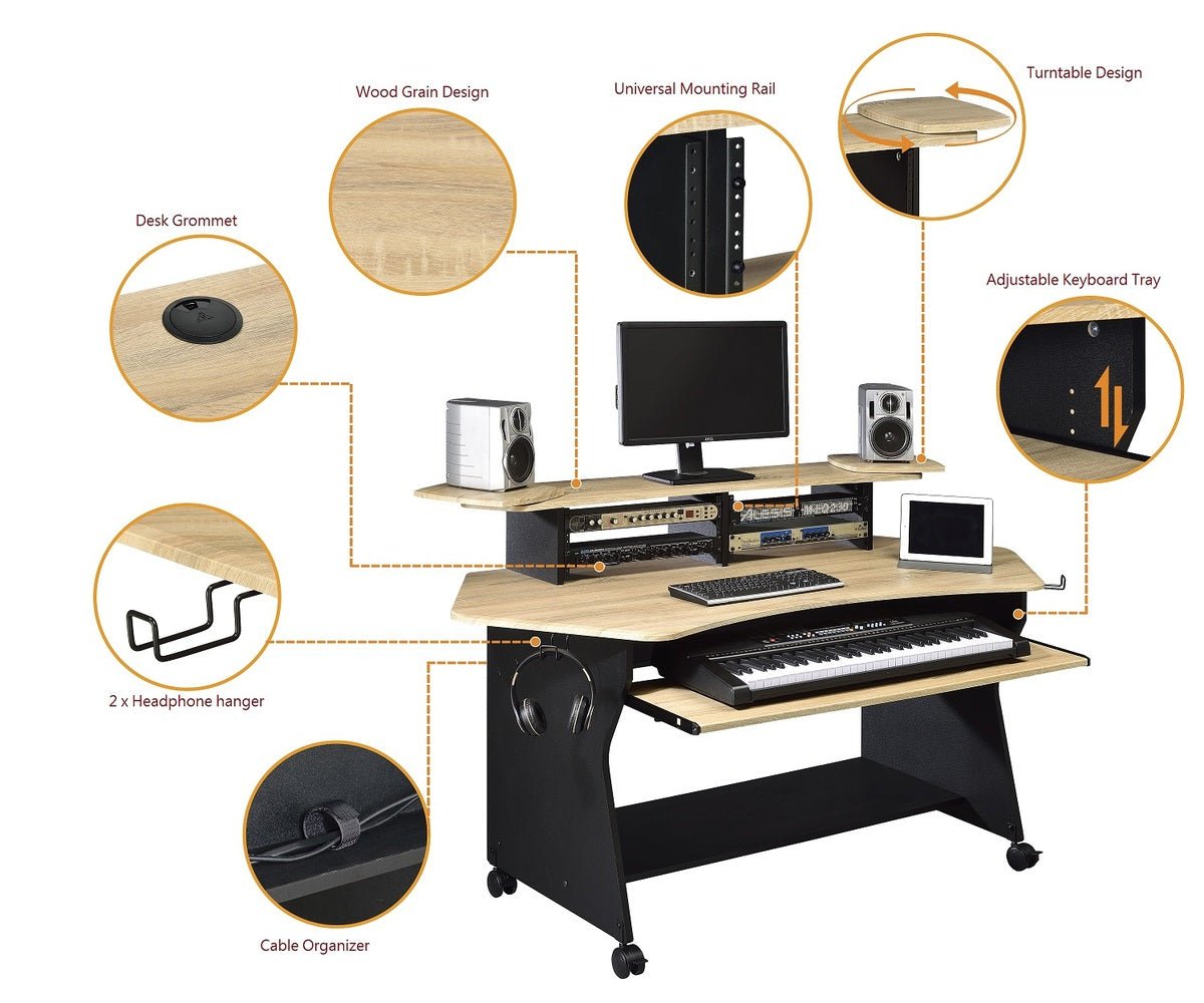 Musiea IM100 Series Music Recording Studio Desk Workstation w/ 2 x 4U Rack