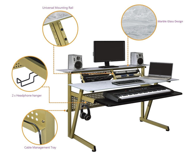 Musiea IM200 Series Tempered Glass Music Recording Studio Desk w/2 x 4U Rack