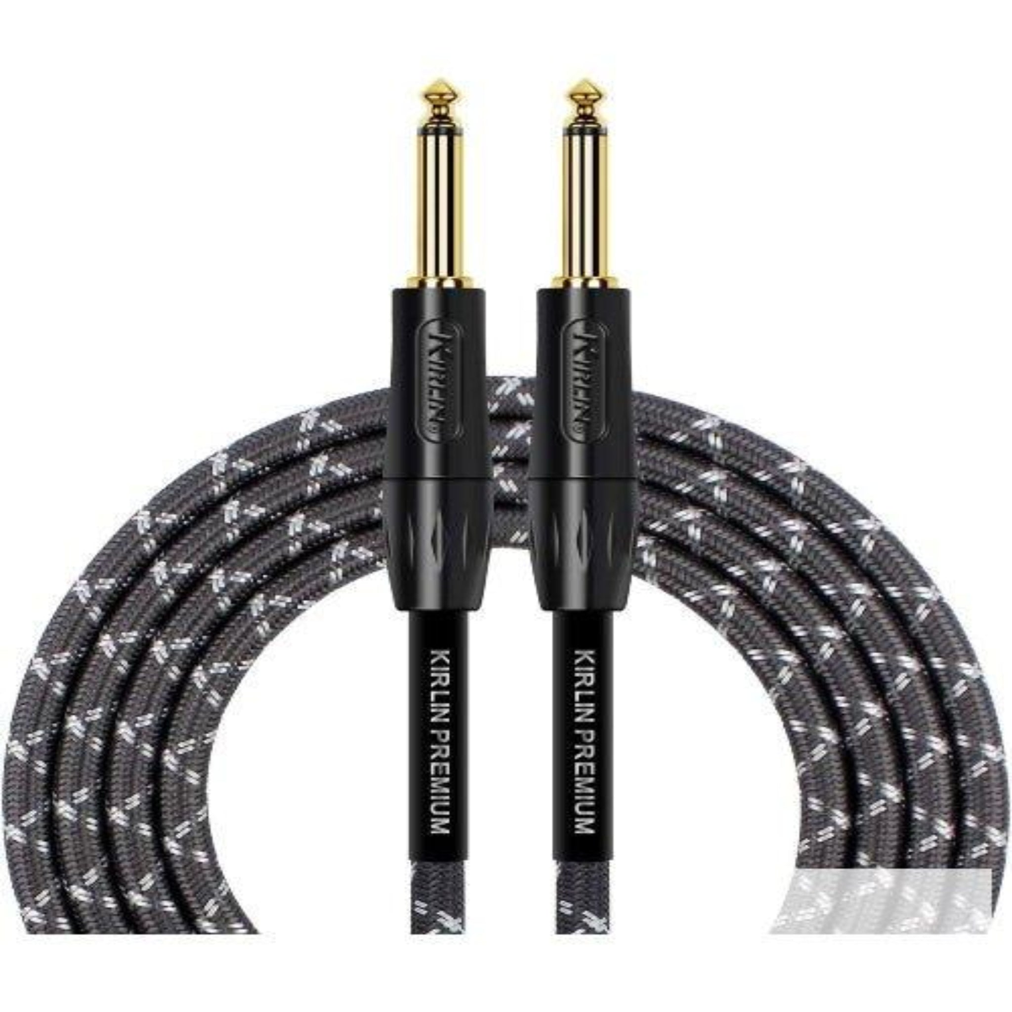 Premium Plus Instrument Cable with Charcoal Gray and White Woven Jacket - El Cajon Guitars and Music