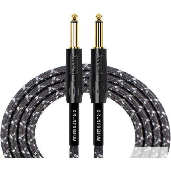 Premium Plus Instrument Cable with Charcoal Gray and White Woven Jacket - El Cajon Guitars and Music