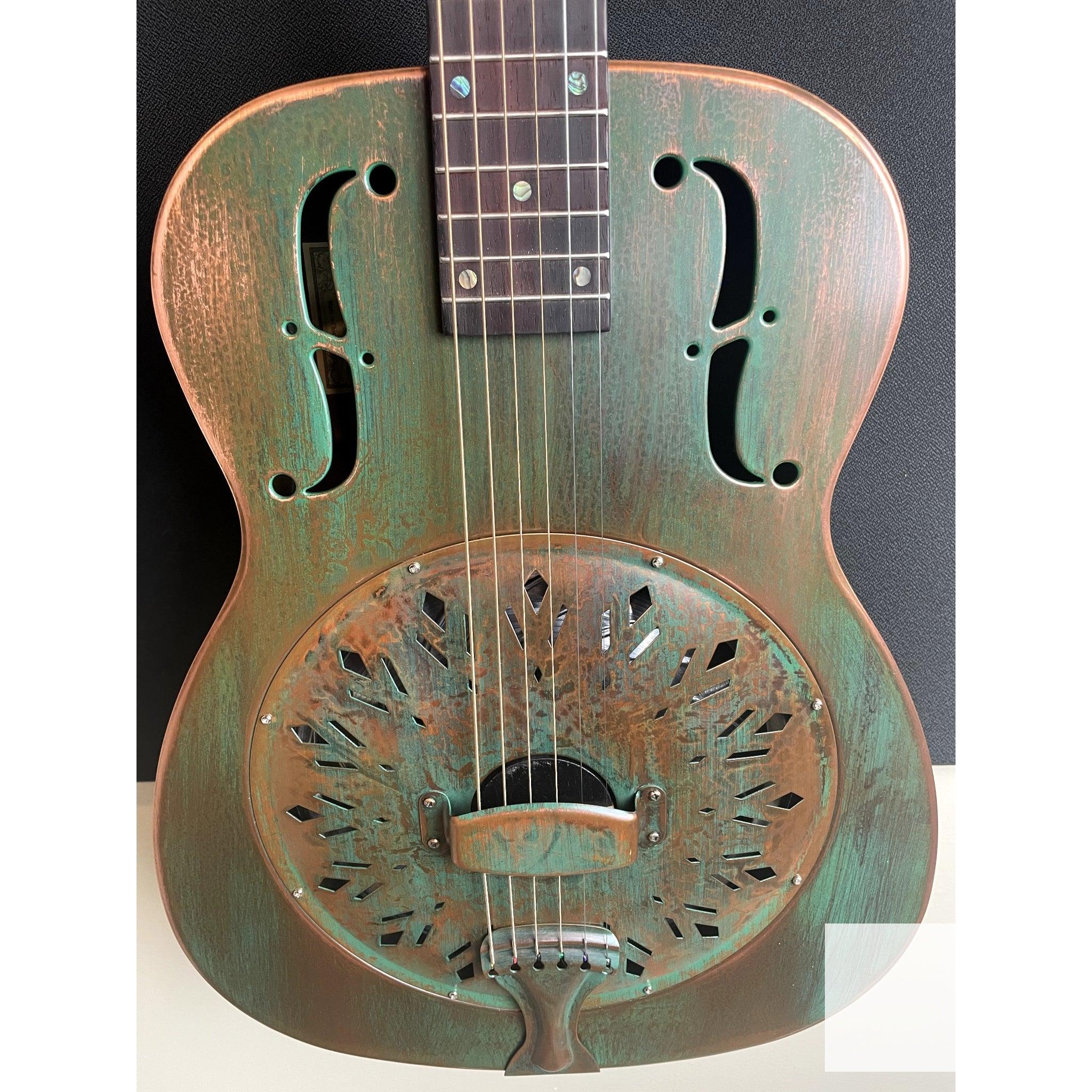 Recording King RM - 997 - VG Swamp Dog Metal Body Resonator Style - 0 Distressed Vintage Green - El Cajon Guitars and Music