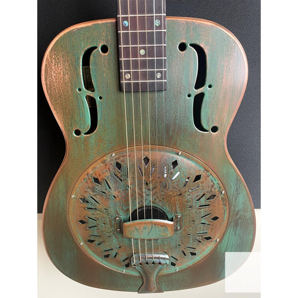 Recording King RM - 997 - VG Swamp Dog Metal Body Resonator Style - 0 Distressed Vintage Green - El Cajon Guitars and Music