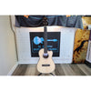 Kala KA-SSEBY-B-CE Solid Spruce Striped Ebony Baritone Acoustic-Electric Ukulele with a natural wood finish and black hardware, displayed at ECG Music shop showing the whole front of the ukuele.