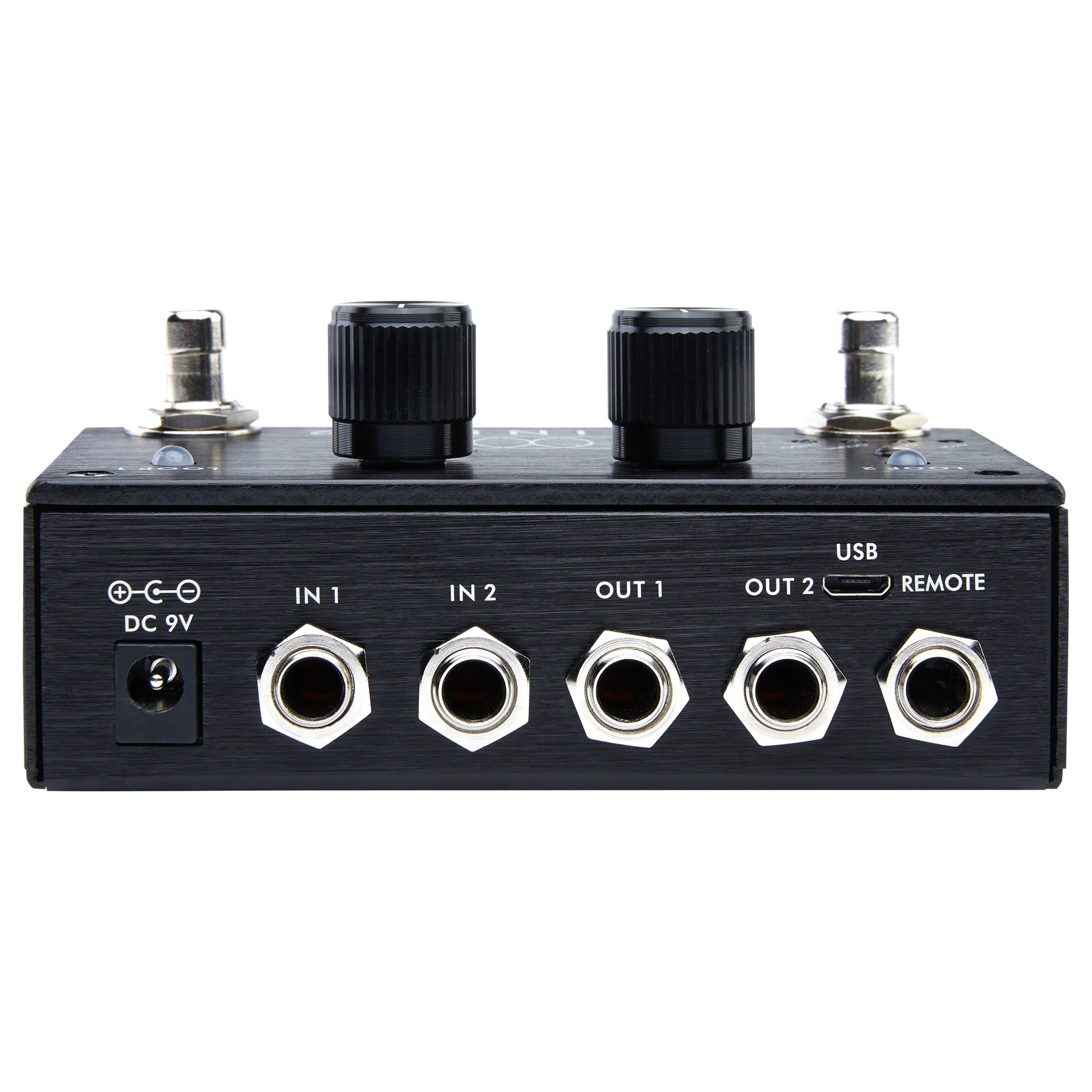 Pigtronix Infinity Looper 2 SPL2 rear panel with stereo inputs and outputs, 9V DC, USB and remote jacks