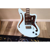 D'Angelico Premier Bedford SH Sky Blue body, low angle with F-hole and tremolo