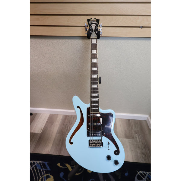 D'Angelico Premier Bedford SH semi-hollow electric guitar in Sky Blue, full front view