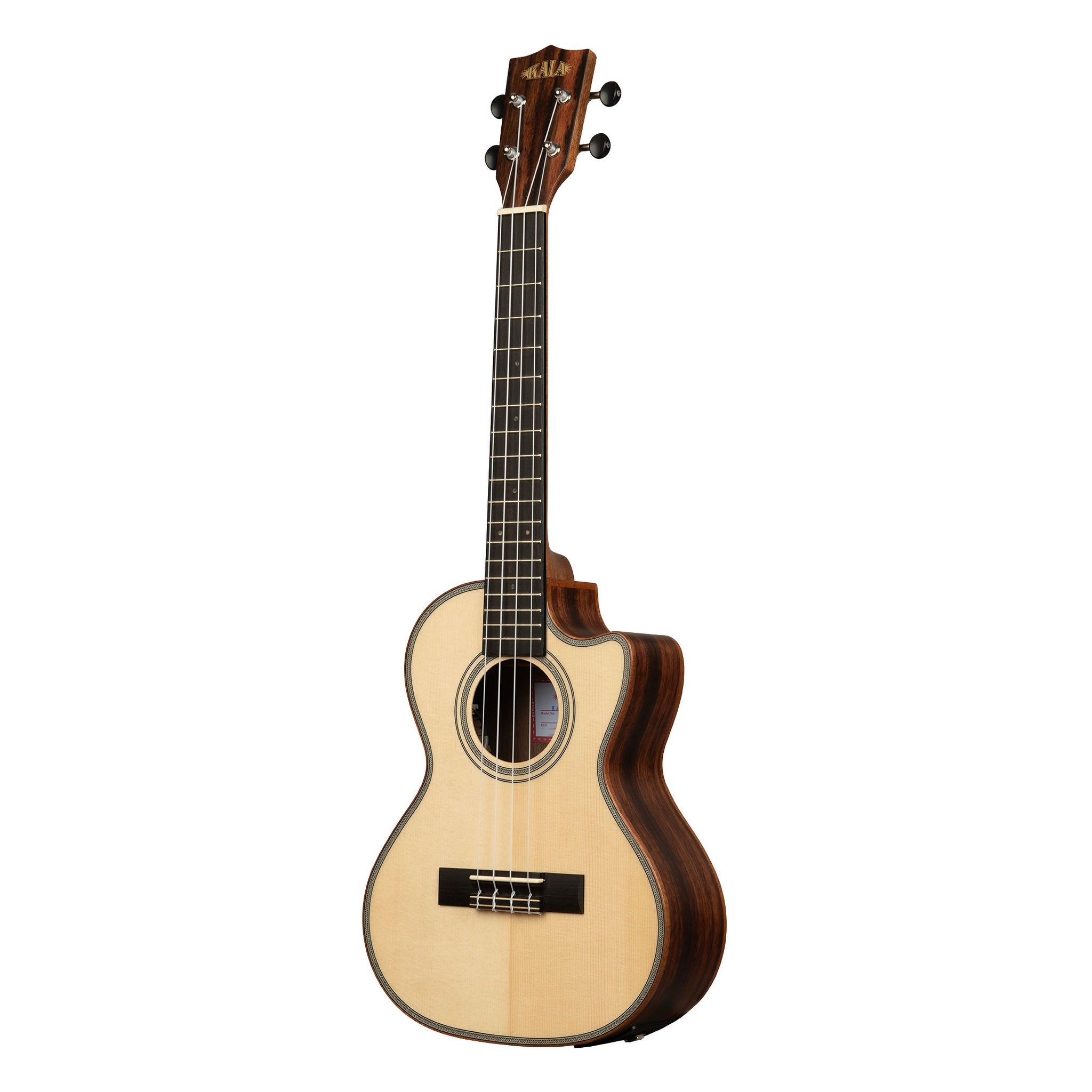 Kala KA-SSEBY-T-CE Solid Spruce Striped Ebony Tenor Ukulele with Electronics