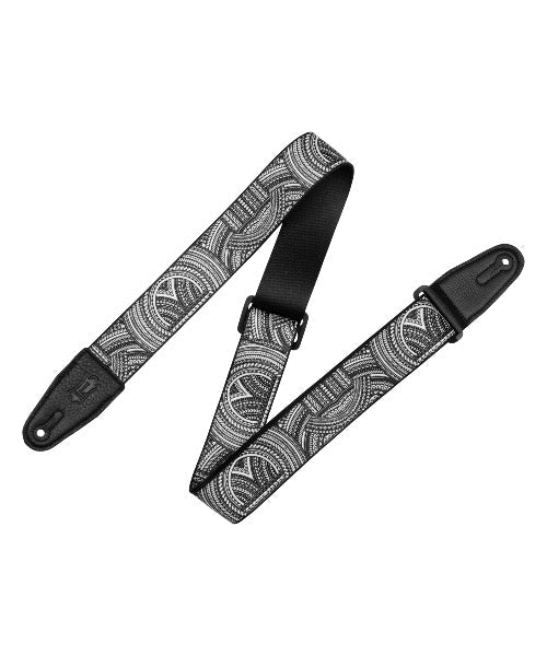 2 Tattoo Guitar Strap in B&W Tribal Design with Black Leather Ends - El Cajon Guitars and Music