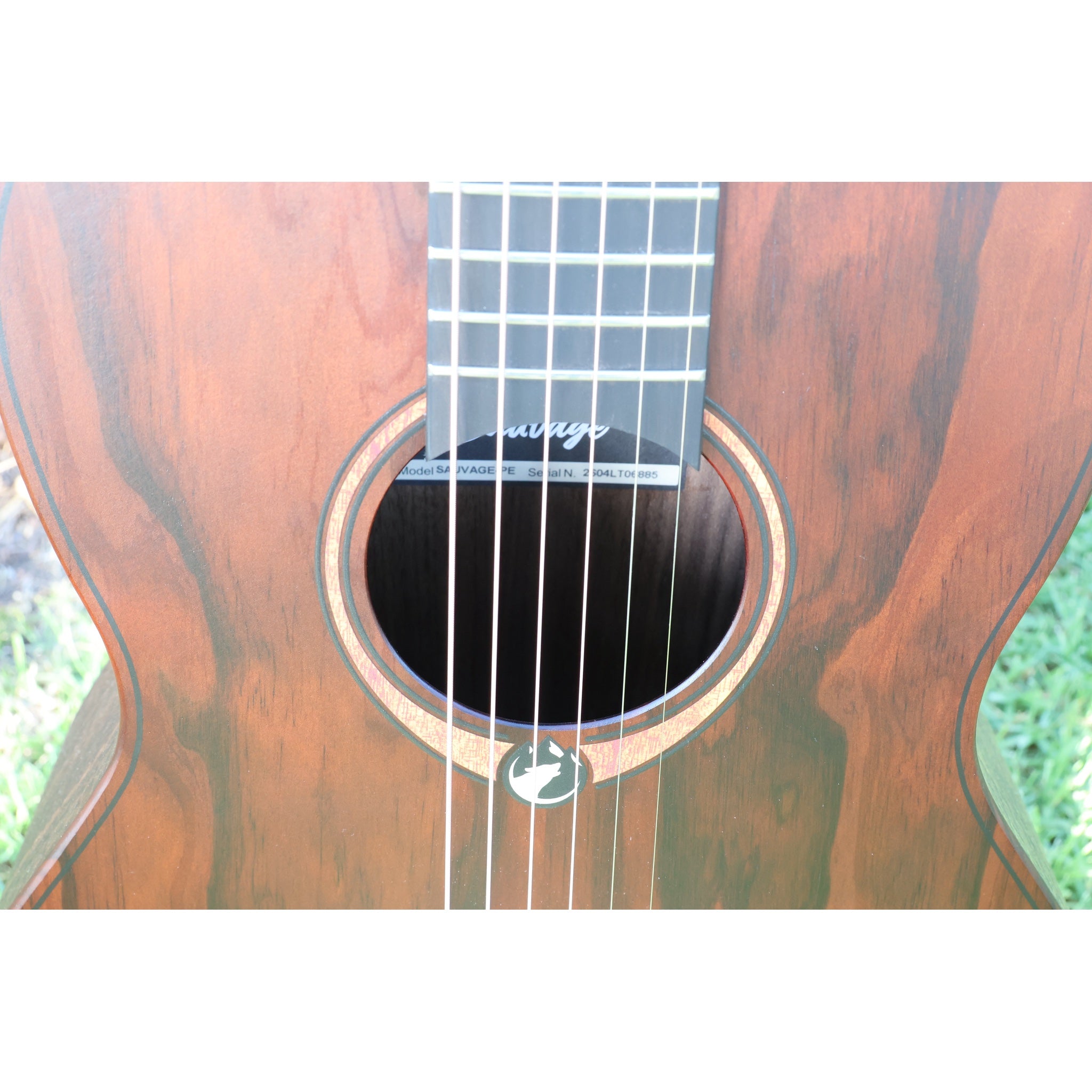 Close-up of a Lâg Sauvage PE Parlor Acoustic-Electric Guitar rosette.
