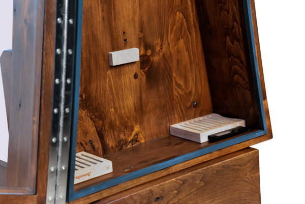 ClimaStand Triangle Humidor with Base - 300 Year Old Reclaimed Wood with Boston Stain