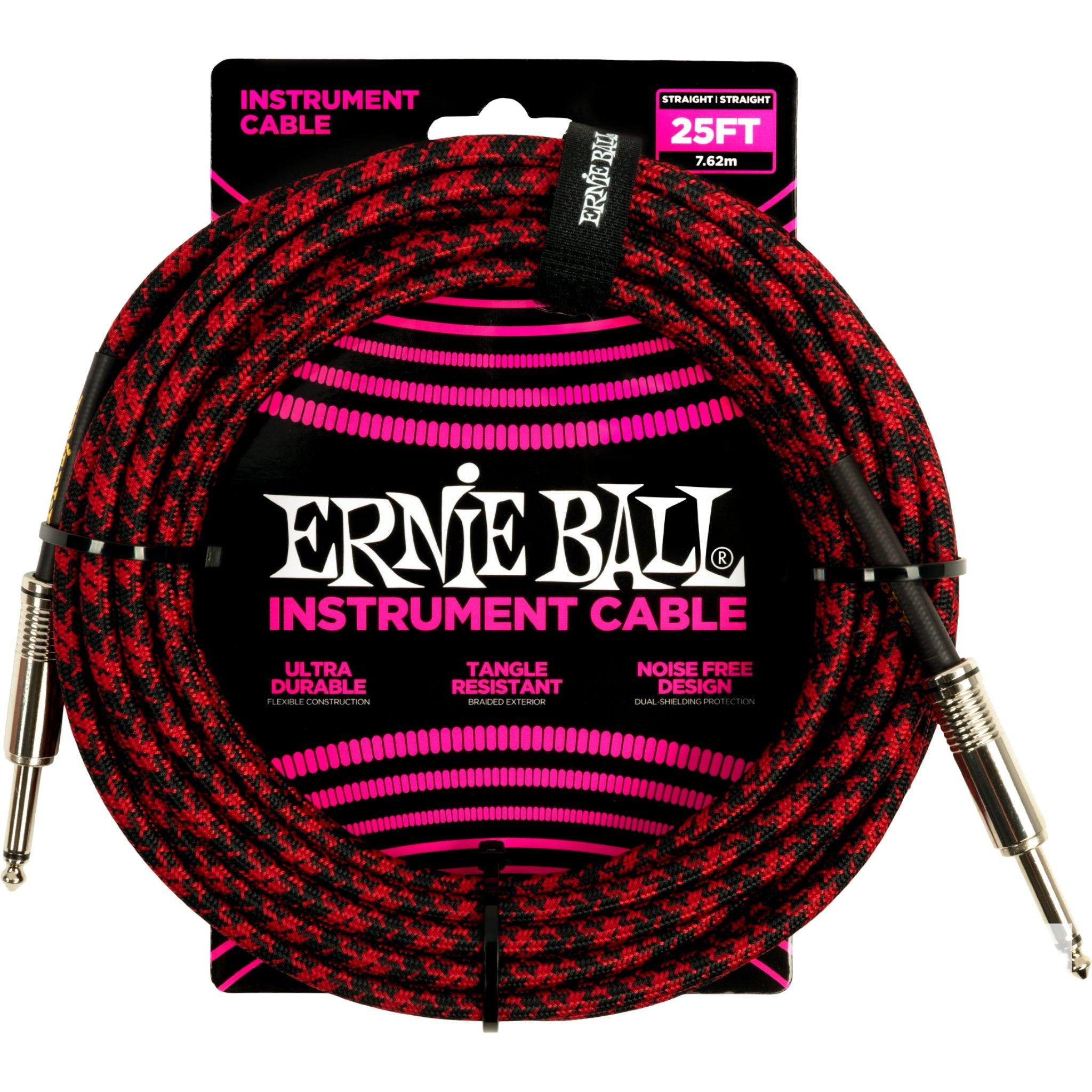 25ft Braided Straight Straight Inst Cable Red Black - El Cajon Guitars and Music