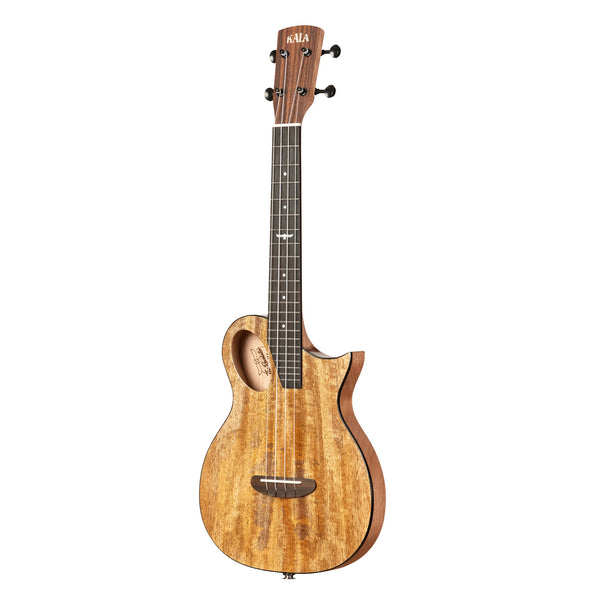 Right side and front angle of the Kala Revelator Night Owl Mango Tenor Acoustic-Electric Ukulele