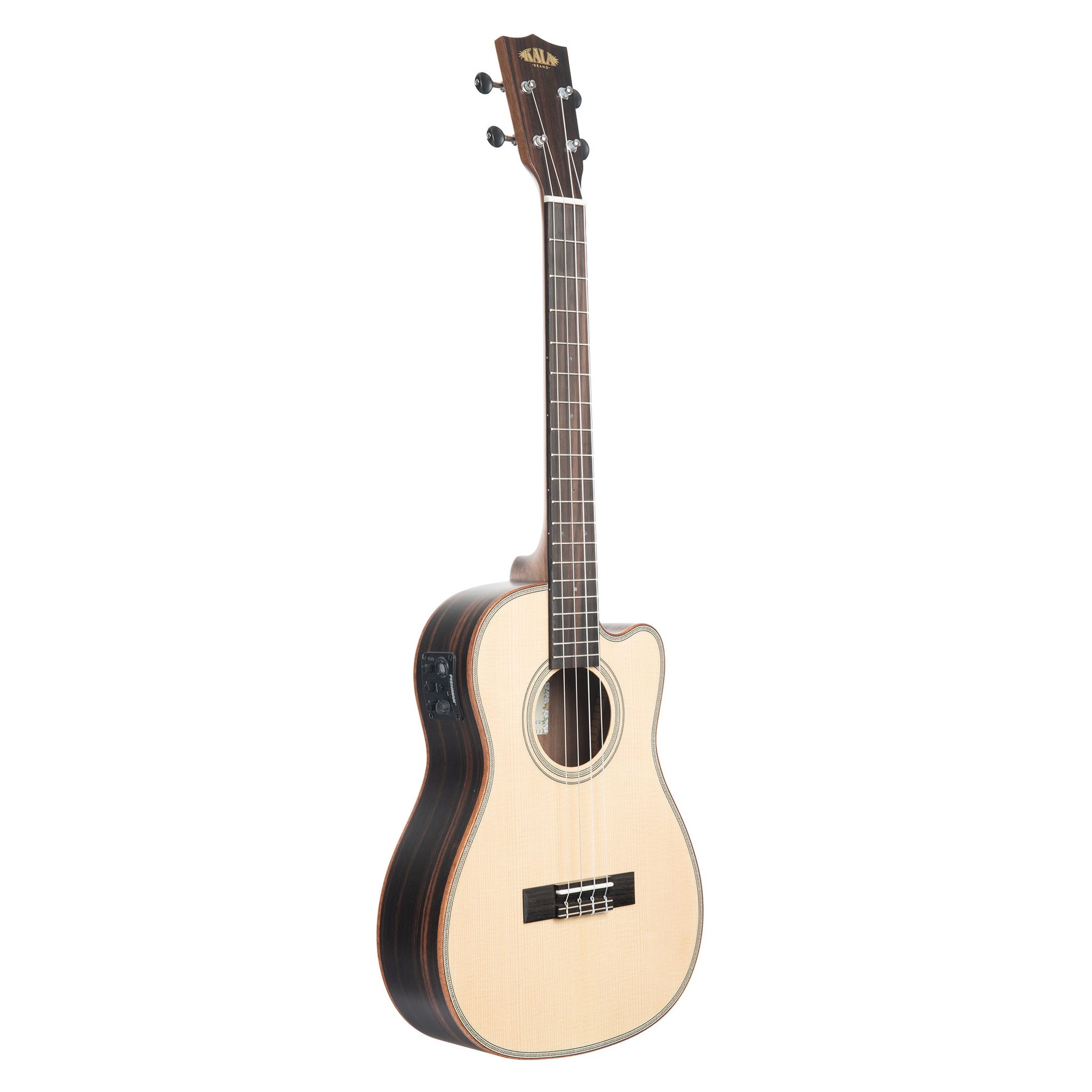 Kala KA-SSEBY-B-CE Solid Spruce Striped Ebony Baritone Acoustic-Electric Ukulele