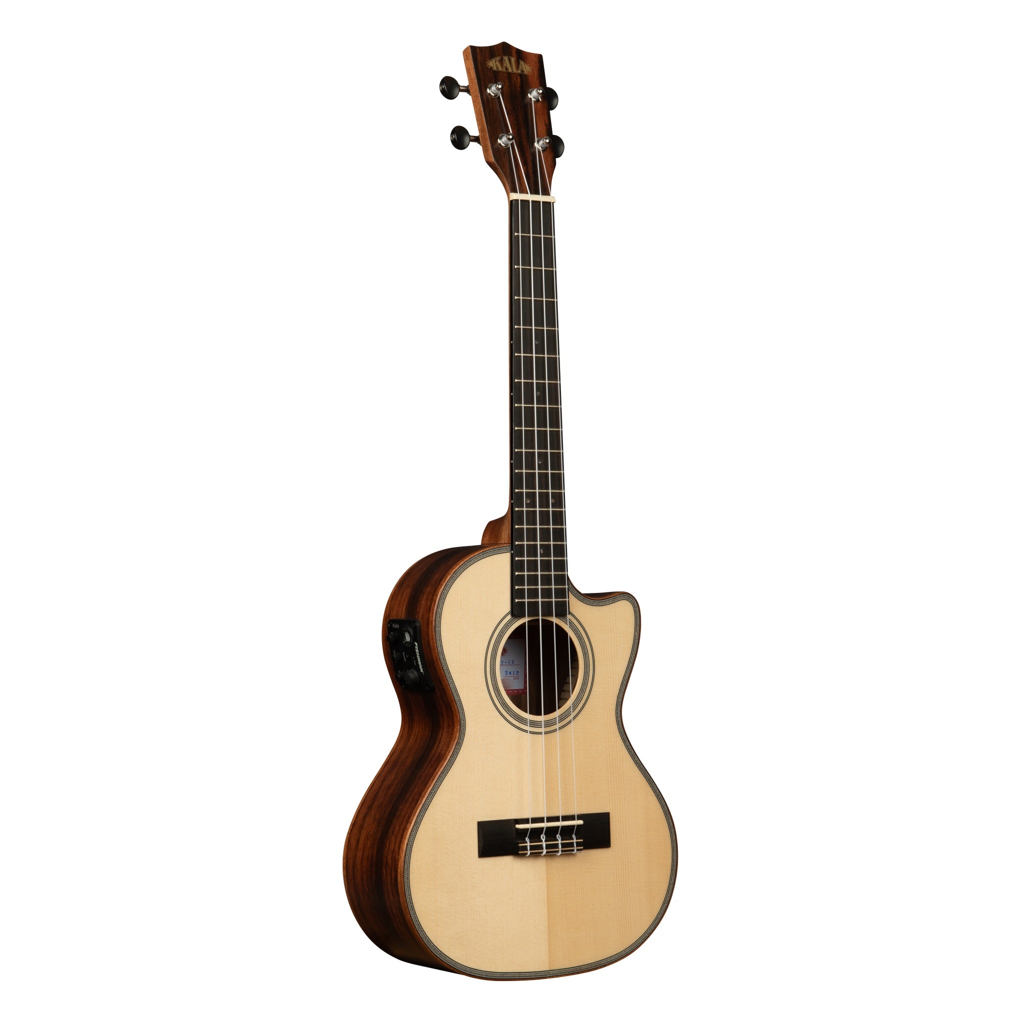 Kala KA-SSEBY-T-CE Solid Spruce Striped Ebony Tenor Ukulele with Electronics
