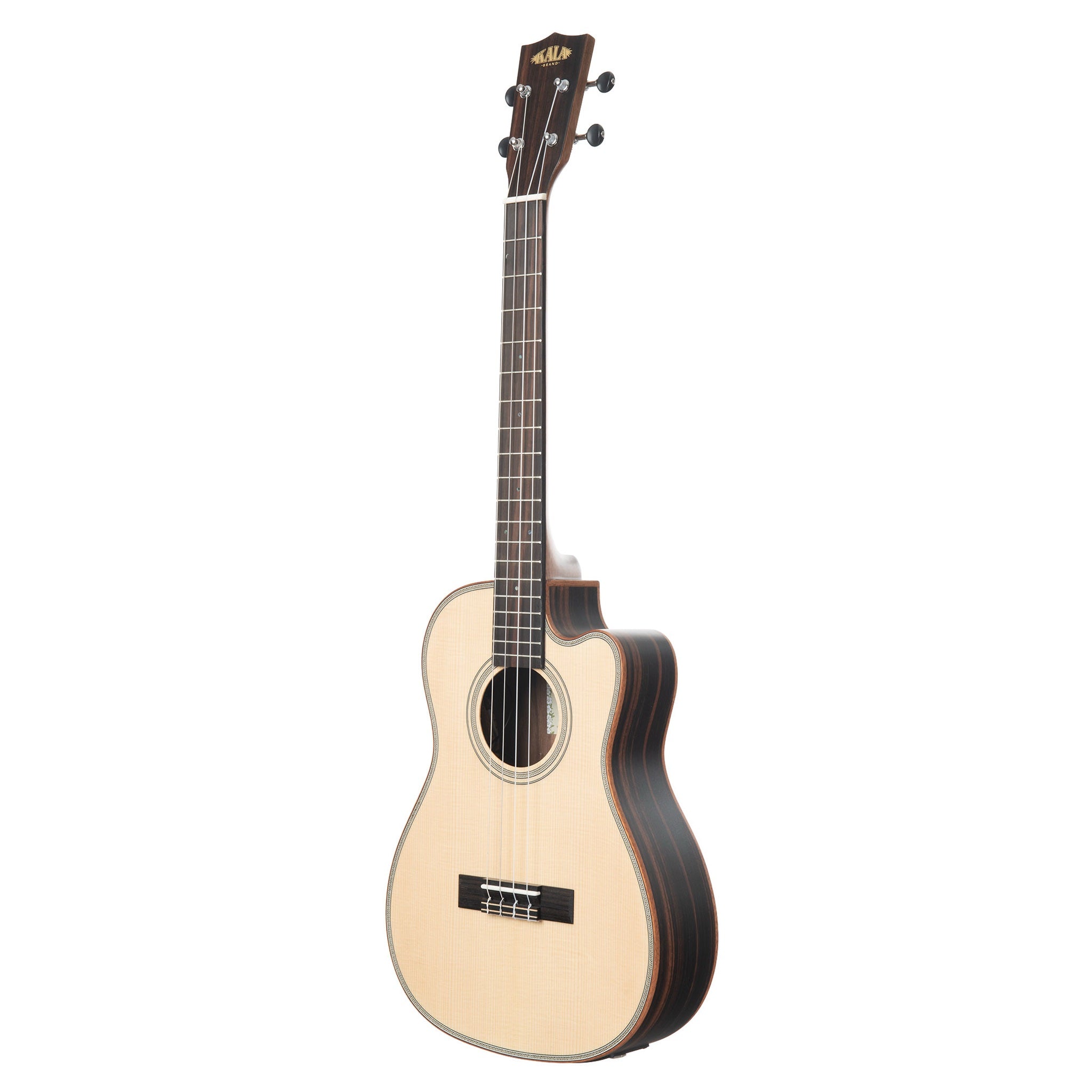 Kala KA-SSEBY-B-CE Solid Spruce Striped Ebony Baritone Acoustic-Electric Ukulele
