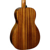 Close-up back view of a LAG T98PE Tramontane 98 Parlor Acoustic-Electric Guitar showing the rich grain pattern of the mahogany body, with part of the neck visible at the top against a solid white background.
