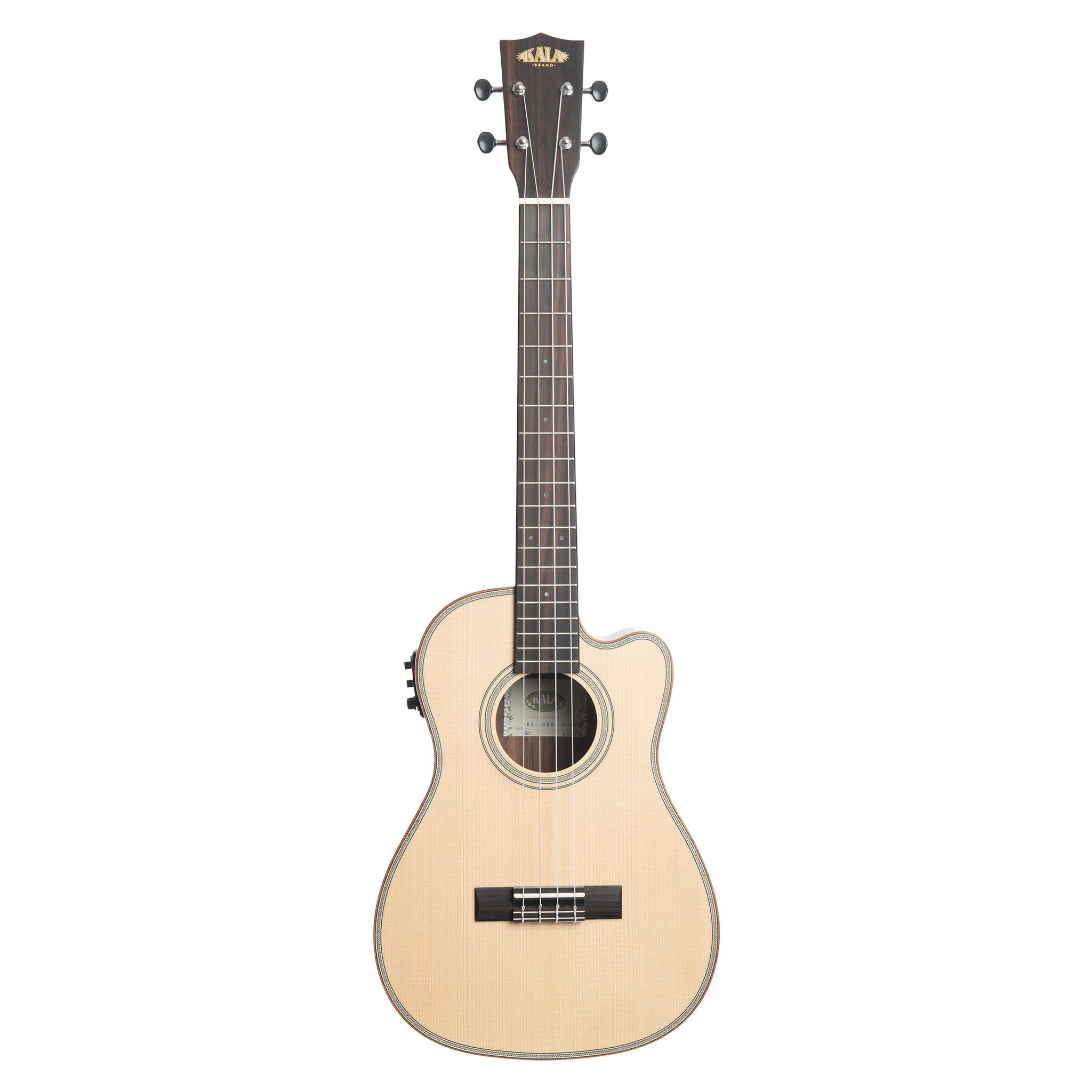 Kala KA-SSEBY-B-CE Solid Spruce Striped Ebony Baritone Acoustic-Electric Ukulele
