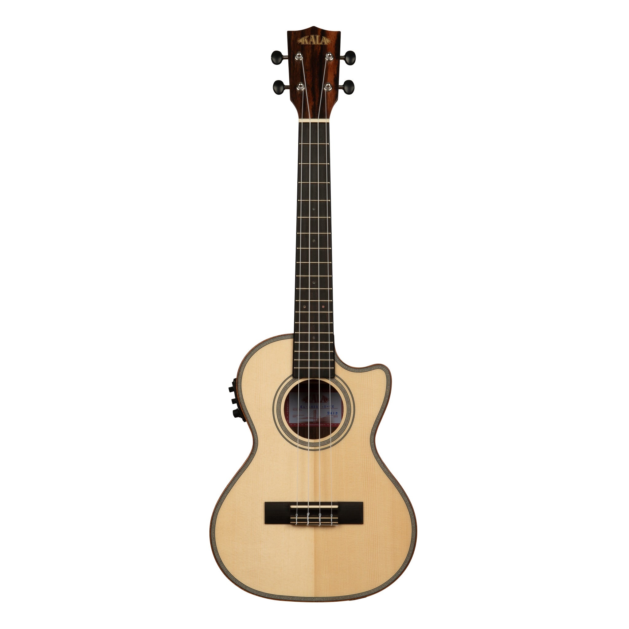 Kala KA-SSEBY-T-CE Solid Spruce Striped Ebony Tenor Ukulele with Electronics