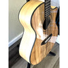 Angled view of the solid Myrtlewood top and non-cutaway side on Breedlove Oregon Dreadnought Concerto CE – serial 30844