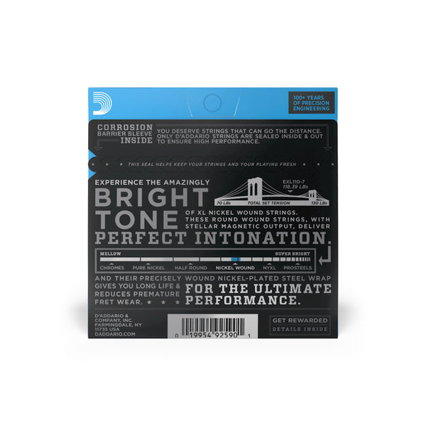 D'Addario Guitar Strings - XL Nickel Electric Guitar Strings - EXL110-7