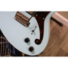 D'Angelico Premier Bedford SH Sky Blue volume and tone knobs, 5-way switch and tremolo bridge close-up