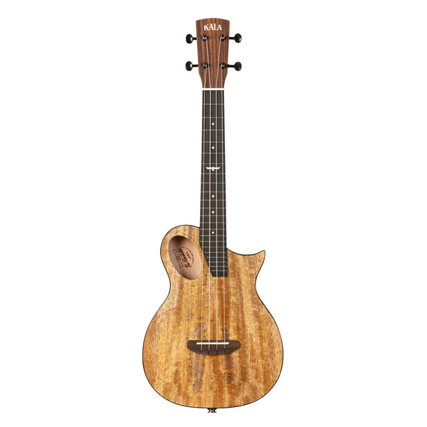 The Kala Revelator Night Owl Mango Tenor Acoustic-Electric Ukulele with a natural figured wood body, dark fretboard, and black tuning pegs, shown against a plain white background.