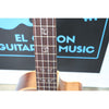 Close-up neck on a A Kala KA-SA-TE-C All-Solid Acacia Tenor Cutaway Ukulele with Fishman Electronics neck with decorative inlays.